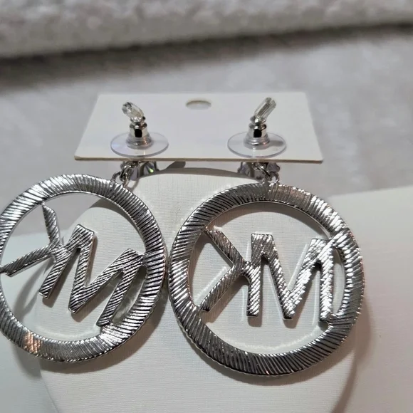 Michael Kors Silver and Crystal Logo Earrings - Picture 4 of 4